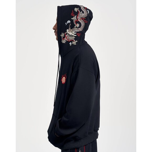 Streetwear Mens Dragon Embroidered Heavyweight Graphic Hoodie Casual Fashion - Picture 5 of 9